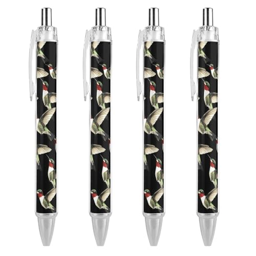 Oudrspo Niedlicher Kolibri-Kugelschreiber, einziehbar, 0,5 mm, glattes Schreiben, schwarze Tinte, Kugelschreiber, Notizenzubehör fürs Büro, 4 Stück von Oudrspo