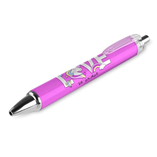Oudrspo Pinke Einhorn-Liebe-Kugelschreiber, glattes Schreiben, Gelschreiber, einziehbar, 0,5 feine Spitze, für Schule, Büro, rosa Einhorn-Liebesmuster, 4 Stück von Oudrspo