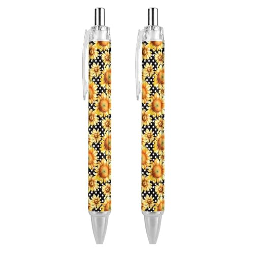 Oudrspo Sunflowers Dots schwarze Stifte, Kugelschreiber, glattes Schreiben, Gelschreiber, einziehbar, 0,5 feine Spitze, für Schule, Büro, Sonnenblumen, Punkte, Muster, 4 Stück von Oudrspo