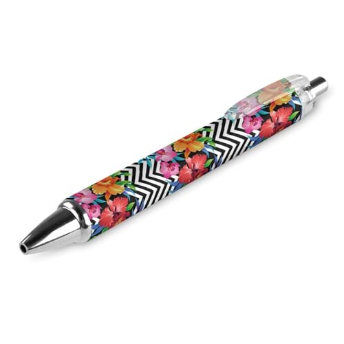 Oudrspo Tropische Blumen, schwarze Stifte, Kugelschreiber, glattes Schreiben, Gelschreiber, einziehbar, 0,5 feine Spitze, für Schule, Büro, tropisches Blumenmuster, 4 Stück von Oudrspo