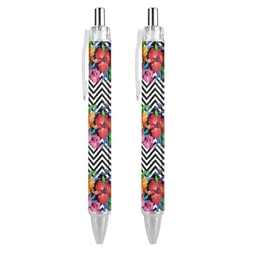 Oudrspo Tropische Blumen, schwarze Stifte, Kugelschreiber, glattes Schreiben, Gelschreiber, einziehbar, 0,5 feine Spitze, für Schule, Büro, tropisches Blumenmuster, 4 Stück von Oudrspo