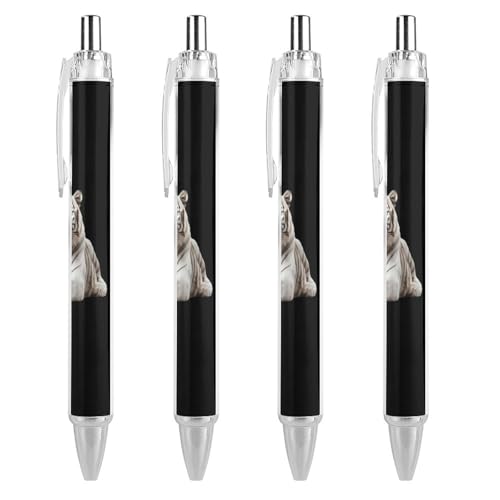 Oudrspo White Tiger Kugelschreiber, Druckkugelschreiber, 0,5 mm, glattes Schreiben, schwarze Tinte, Kugelschreiber, Notizenzubehör fürs Büro, 4 Stück von Oudrspo