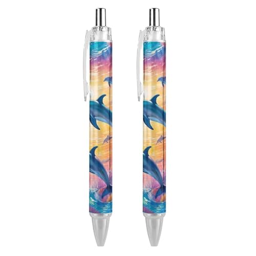 Oudrspo style-12 Kugelschreiber mit floraler abstrakter Malerei, schlank, einziehbar, schwarze Tinte, 0,5 mm, Kugelschreiber zum Schreiben und Unterschreiben, für Zuhause, Schule, Büro, 2 Stück von Oudrspo
