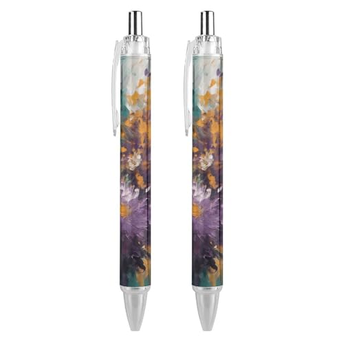 Oudrspo style-2 Kugelschreiber mit floraler abstrakter Malerei, schmal, einziehbar, schwarze Tinte, 0,5 mm, Kugelschreiber zum Schreiben und Unterschreiben, für Zuhause, Schule, Büro, 2 Stück von Oudrspo