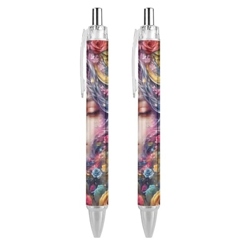 Oudrspo style-20 Kugelschreiber mit floraler abstrakter Malerei, schmal, einziehbar, schwarze Tinte, 0,5 mm, Kugelschreiber zum Schreiben und Unterschreiben, für Zuhause, Schule, Büro, 2 Stück von Oudrspo