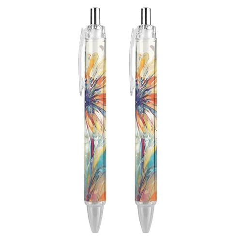 Oudrspo style-3 Kugelschreiber mit floraler abstrakter Malerei, schmal, einziehbar, schwarze Tinte, 0,5 mm, Kugelschreiber zum Schreiben und Unterschreiben, für Zuhause, Schule, Büro, 2 Stück von Oudrspo