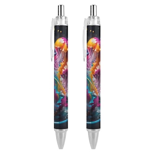 Oudrspo style-4 Bunte Quallen-Spritztinten-Kugelschreiber, schmal, einziehbar, schwarze Tinte, 0,5 mm, Kugelschreiber zum Schreiben und Unterschreiben, für Zuhause, Schule, Büro, 2 Stück von Oudrspo