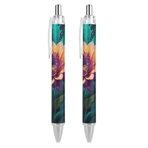 Oudrspo style-6 Kugelschreiber mit floraler abstrakter Malerei, schlank, einziehbar, schwarze Tinte, 0,5 mm, Kugelschreiber zum Schreiben und Unterschreiben, für Zuhause, Schule, Büro, 2 Stück von Oudrspo