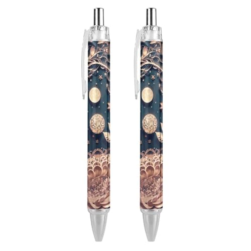Oudrspo style-8 Kugelschreiber mit floraler abstrakter Malerei, schmal, einziehbar, schwarze Tinte, 0,5 mm, Kugelschreiber zum Schreiben und Unterschreiben, für Zuhause, Schule, Büro, 2 Stück von Oudrspo