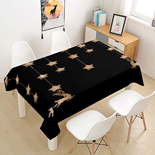 Ouduo 3D Weihnachten Tischdecke Wasserdicht Fleckschutz Ölfest Polyester Rechteckig, Pflegeleicht Abwaschbar Outdoor Garten Deko Mehrzweck Farbe & Größe Wählbar (Goldener Elch,140x240cm) von Ouduo