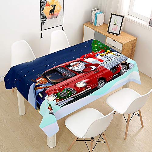 Ouduo 3D Weihnachten Tischdecke Wasserdicht Fleckschutz Ölfest Polyester Rechteckig, Pflegeleicht Abwaschbar Outdoor Garten Deko Mehrzweck Farbe & Größe Wählbar (Weihnachtslastwagen,90x90cm) von Ouduo