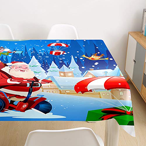 Ouduo 3D Weihnachten Tischdecke Wasserdicht Polyester Rechteckig, Pflegeleicht Fleckschutz Ölfest Abwaschbar Mehrzweck Bedruckte Tischdecke für Home Küche Dekoration (Blau 1,140x160cm) von Ouduo