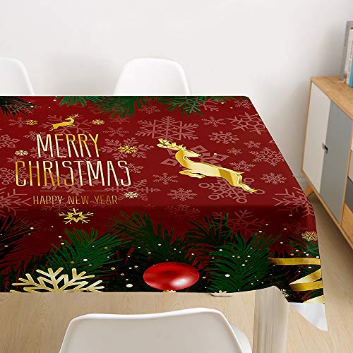 Ouduo 3D Weihnachten Tischdecke Wasserdicht Polyester Rechteckig, Pflegeleicht Fleckschutz Ölfest Abwaschbar Mehrzweck Bedruckte Tischdecke für Home Küche Dekoration (Dunkelrot,140x140cm) von Ouduo