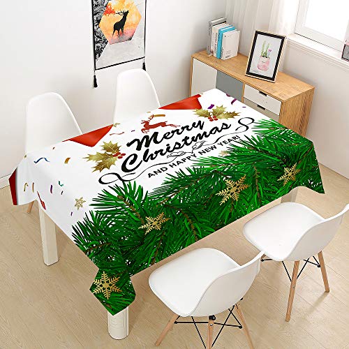 Ouduo 3D Weihnachten Tischdecke Wasserdicht Polyester Rechteckig, Pflegeleicht Fleckschutz Ölfest Abwaschbar Mehrzweck Bedruckte Tischdecke für Home Küche Dekoration (Goldene Schneeflocke,140x240cm) von Ouduo