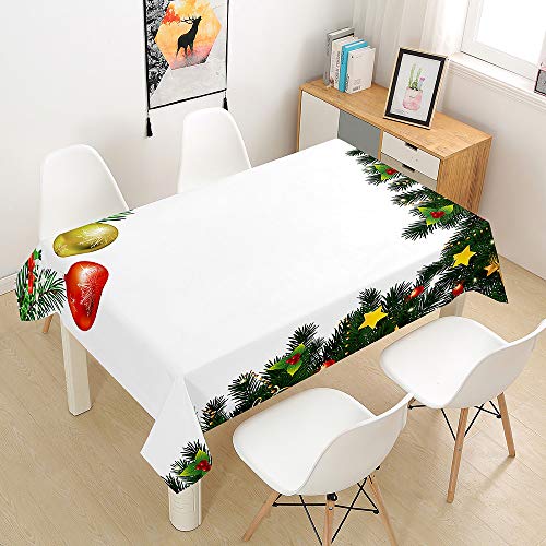 Ouduo 3D Weihnachten Tischdecke Wasserdicht Polyester Rechteckig, Pflegeleicht Fleckschutz Ölfest Abwaschbar Mehrzweck Bedruckte Tischdecke für Home Küche Dekoration (Grünes Rattan,140x240cm) von Ouduo