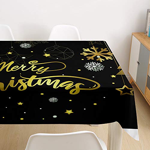 Ouduo 3D Weihnachten Tischdecke Wasserdicht Polyester Rechteckig, Pflegeleicht Fleckschutz Ölfest Abwaschbar Mehrzweck Bedruckte Tischdecke für Home Küche Dekoration (Schwarz,100x140cm) von Ouduo