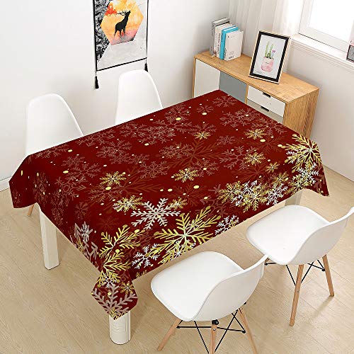 Ouduo Rote Weihnachten Tischdecke Wasserdicht Fleckschutz Ölfest Polyester Rechteckig, Pflegeleicht Abwaschbar Outdoor Garten Deko Mehrzweck Farbe & Größe Wählbar (Goldene Schneeflocke,100x140cm) von Ouduo