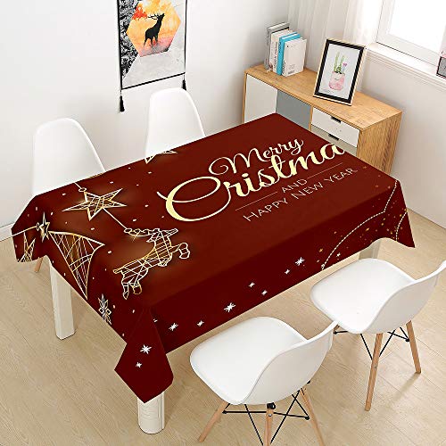 Ouduo Rote Weihnachten Tischdecke Wasserdicht Fleckschutz Ölfest Polyester Rechteckig, Pflegeleicht Abwaschbar Outdoor Garten Deko Mehrzweck Farbe & Größe Wählbar (Goldene Verzierung,140x260cm) von Ouduo