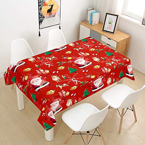 Ouduo Rote Weihnachten Tischdecke Wasserdicht Fleckschutz Ölfest Polyester Rechteckig, Pflegeleicht Abwaschbar Outdoor Garten Deko Mehrzweck Farbe & Größe Wählbar (Weihnachtsmann,100x140cm) von Ouduo