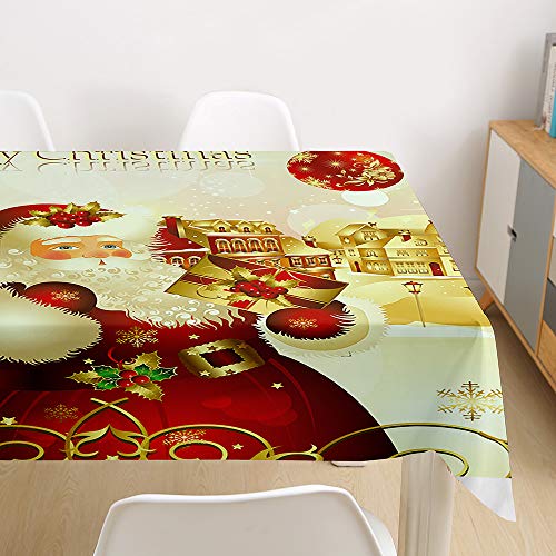 Ouduo Weihnachten Tischdecke Wasserdicht Polyester Rechteckig, Pflegeleicht Fleckschutz Ölfest Abwaschbar Mehrzweck Bedruckte Tischdecke für Home Küche Dekoration (Goldenes Weihnachten,100x140cm) von Ouduo