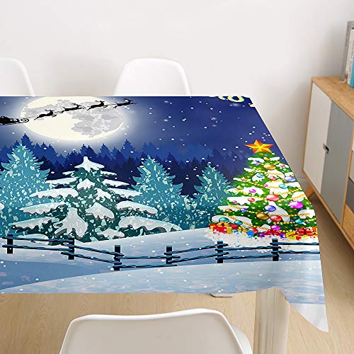 Ouduo Weihnachten Tischdecke Wasserdicht Polyester Rechteckig, Pflegeleicht Fleckschutz Ölfest Abwaschbar Mehrzweck Bedruckte Tischdecke für Home Küche Dekoration (Heiligabend,100x140cm) von Ouduo