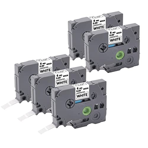 Ouguan® 5 x ersetzt Brother TZe-211 TZ211 P-Touch TZe 6 mm x 8 m Laminiertes Band, schwarz auf weiß, für Brother P-Touch GL-H100 PT H100LB H101C P700 E100 D600VP D400VP von Ouguan