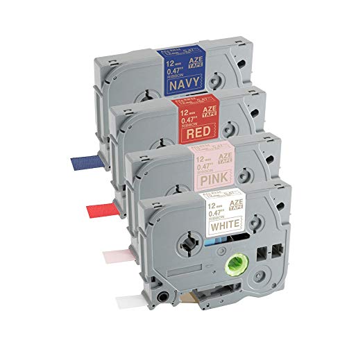 Ouguan® Brother TZe-R234 TZe-RN34 TZe-RW34 TZe-RE34 P-Touch Textilband Kassetten mit Brother PT-H200 PT-H100LB PT-E100 PT-H110 PT-1000 Gold auf Weiß/Nachtblau/Bordeaux/Rosa von Ouguan