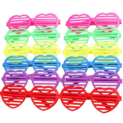 Ouinne 12 Paare Mode Kunststoff Jalousien Brille Sonnenbrille für Kostüm Party Club Tanz Neon Farbe Shutter Brille Herzförmig 80er Jahre Party Schlitz Sonnenbrille für Kinder & Erwachsene von SYNYEY