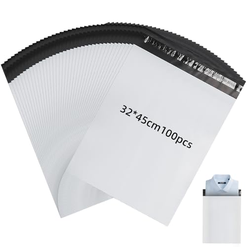 100 Stück Versandbeutel - Shipping Bags - Versandtaschen - Versandtüten für Kleidung mit Selbstklebeverschluss - blickdicht(12.6x17.7inch / 32×45cm) von OulQinyhome
