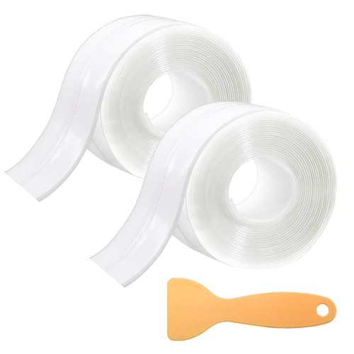 2 Rollen Dichtungsband Selbstklebend Dichtungsstreifen Wasserdicht Klebeband Transparentes PVC Abdichtband Fugendichtungsband für Küche,Bad,Toilette,Wandecke,Fliesenfugen und Waschbecken(3,8cmx3,2m) von OulQinyhome