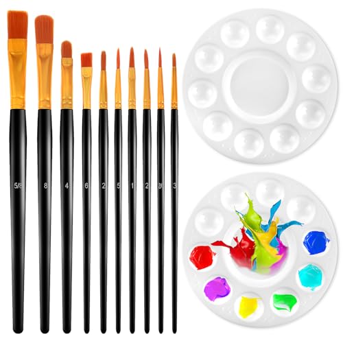 Ouligay 10 Stück Gemälde Pinsel Set-2 Mischpaletten Nylon Acrylfarben Pinsel Paint Brushes Set für Aquarell Ölgemälde, Malerei Ölfarben Brush Set für Anfänger,Kinder(Schwarze) von Ouligay