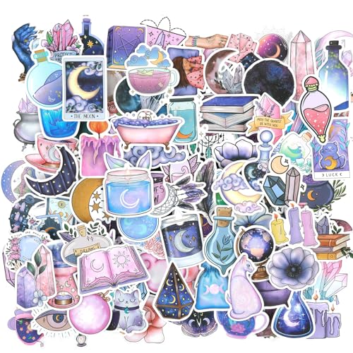 Ouligay 100 Stück Vintage Sticker Hexe Aufkleber Sticker Aesthetic Mond Aufkleber für Scrapbooking Magie Wasserfest Graffiti Aufkleber für Erwachsene, Kinder,Teenager von Ouligay