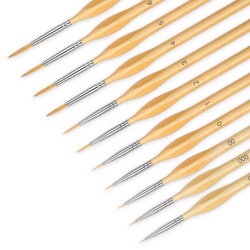 Ouligay 11 Stück Feine Pinsel Set, Feine Detail PinselSet Modellbau Malpinsel für Acrylmalerei, Malen Nach Zahlen Dünne Pinsel Klein, Miniatur Künstlerpinsel Paint Brush (Gelb) von Ouligay