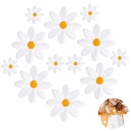 Ouligay 12 Stück Gänseblümchen Patches zum Aufbügeln Blumen Flicken zum Aufbügeln Bügelflicken für Kinder Gänseblümchen Aufnäher Bügelpatches Aufbügel Patches für Kleid Jeans Jacken Taschen von Ouligay