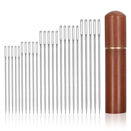 Ouligay 25 Stück Nadeln mit Großem öhr Nähnadeln Sticknadeln Edelstahl Nähnadeln mit Birnbaum-Nadelkasten, Nähen Nadeln Große Stopfnadeln Handnähnadel Große 6cm 5,5cm 5,2cm 4,5cm 4,2cm von Ouligay