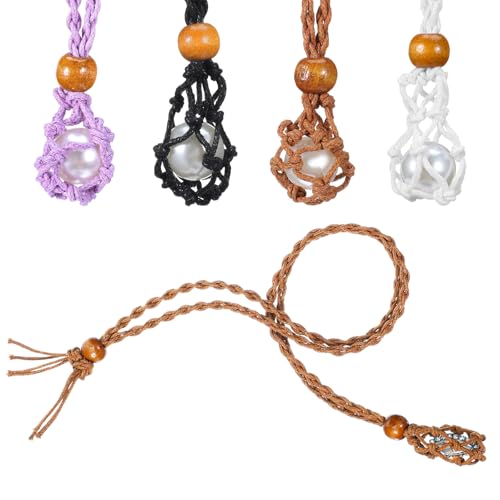 Ouligay 4 Stück Kristallsteinhalter Halskette Verstellbare Leerer Steinhalter Kette Kristallhalter Halskettenkäfig Kristall Käfig Kette Fischnetz Stein Halskette Schnur für DIY Schmuck Quarz Edelstein von Ouligay