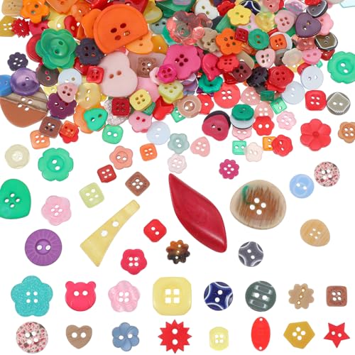 Ouligay 400 Stück Bunte Knöpfe Bunt Knöpfe zum Basteln Kinder Bastelknöpfe Gemischte Größen Farben Kunststoffknöpfe Kinderknöpfe Harz Craft Buttons für DIY Handwerk Nähen Scrapbooking Dekorieren von Ouligay