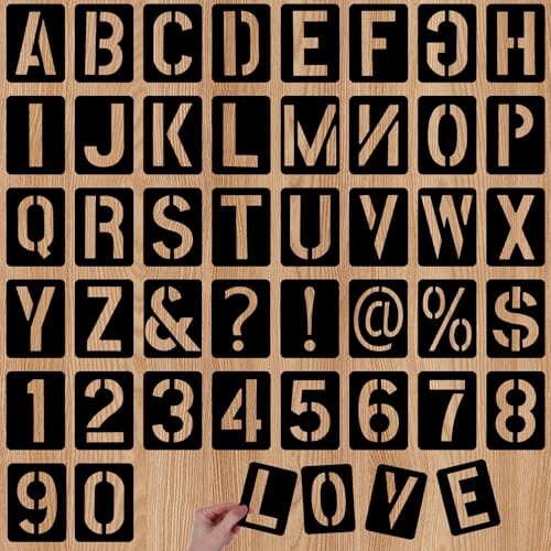 Ouligay 42 Stück Buchstaben Schablone Set, 10cm Wiederverwendbare Buchstaben Zahlen Zeichen Schablonen PET Vintage DIY Buchstabenschablonen Alphabetschablone für Holzschilder Malerei DIY und Handwerk von Ouligay