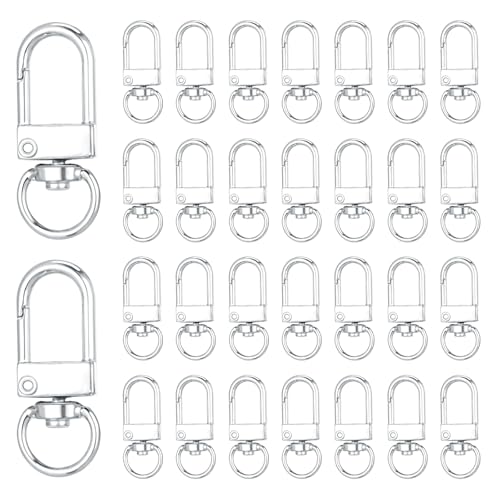 Ouligay 50 Stück Mini Karabiner Drehbar Schlüsselanhänger, Karabinerhaken mit Drehgelenk, Metall Karabinerverschlüsse 360° Drehbare Karabinerhaken Klein Silber für DIY Taschen Schlüsselring Stecker von Ouligay