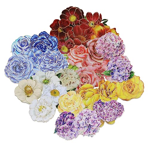 Ouligay 80 Stück große Größe Blume Aufkleber Transparent Wasserdicht Blume Aufkleber Set Floral Clear Vinyl Wandaufkleber für Zimmer Dekor von Ouligay