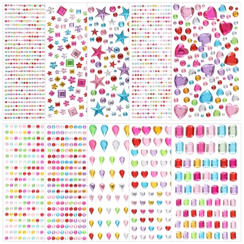 Ouligay Glitzersteine Selbstklebend, 3500 Stück Bunt Strasssteine Selbstklebend Glitzersteine zum Basteln, Verschiedene Formen Glitzer Sticker für DIY Handwerke, Gesicht, Nägel Deko von Ouligay