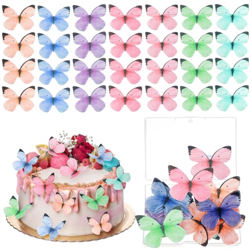 Ouligay Schmetterlinge Tortendeko Essbar 50 Stück Essbare Schmetterlinge für Torte,Esspapier Tortendeko Schmetterling Muffin Deko Taufe,Bunt Kuchen Deko Mädchen Esspapier Schmetterling Cupcake Topper von Ouligay