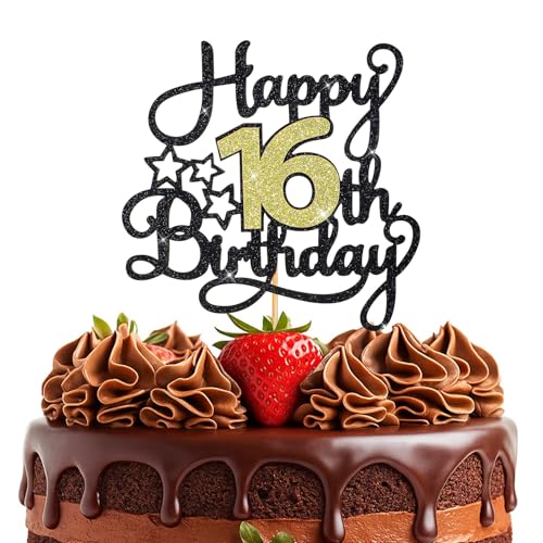 Ouligay Tortendeko 16. Geburtstag Junge Mädchen Happy 16th Birthday Tortendeko Sterne Gold Schwarz Kuchen Deko 16th Geburtstag Kuchendeko Cake Topper Tortenaufsätze für 16 Geburstagstorte Deko Ouligay Tortendeko 16. Geburtstag Junge Mädchen Happy 16th Birthday Tortendeko Sterne Gold Schwarz Kuchen Deko 16th Geburtstag Kuchendeko Cake Topper Tortenaufsätze für 16 Geburstagstorte Deko von Ouligay