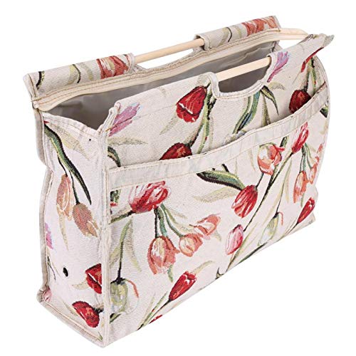 1pc Strick Einkaufstasche Praktische Holzgriff Webpullover Organizer Tasche Aufbewahrungstasche aus gewebtem Stoff für Stricknadeln Nähwerkzeuge(Rote Tulpe) von Oumefar
