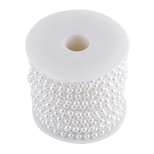 Oumefar 25M 6mm runde Perlen Perlenkette Double Cotton Line Imitation Double Wire Perlen Perlen Kette Girlande für die Hochzeit(Weiß) von Oumefar