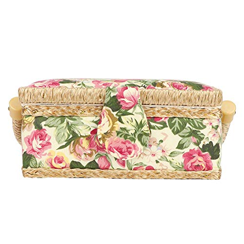 Nähkasten Nähkasten Craft Nähkorb für Fadennadel Nähkästchen Nähkoffer für Handarbeit Korb mit praktischem Tragegriff Handarbeitskorb inkl. Nähzubehör florales Design(Garden rose) von Oumefar