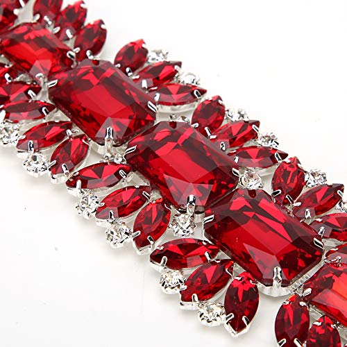 Oumefar Kristall Kette Trim Kristalle Nähen Applique Patches Craft Dekoration zum Nähen DIY Brautkleider Taschen Schuhe(rot) von Oumefar