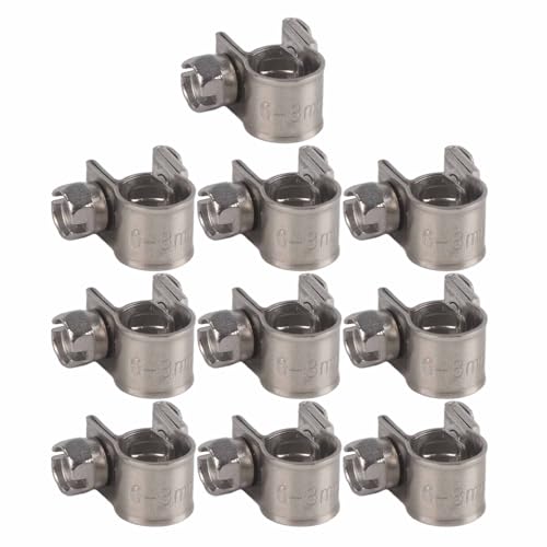 Oumefar Schlauchschellen-Klemmen-Set 10-teiliges T-Bolzen-Mini-Kraftstoffleitungsrohr aus rostfreiem Stahl Schlauchschellenklemmen Rostfrei 6 mm-20 mm Optionale Größe(6-8Mm) von Oumefar
