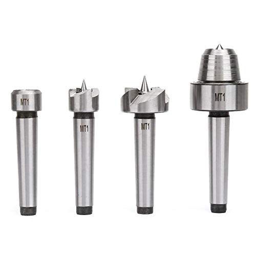 Oumefar Stahl Holzdrehmaschine Live Center & Drive Spur Cup Arbor Set 4-teilige Drehmaschine Drehsporn Cup Center für Holz Metallbearbeitungsdrehmaschine(MT1) von Oumefar