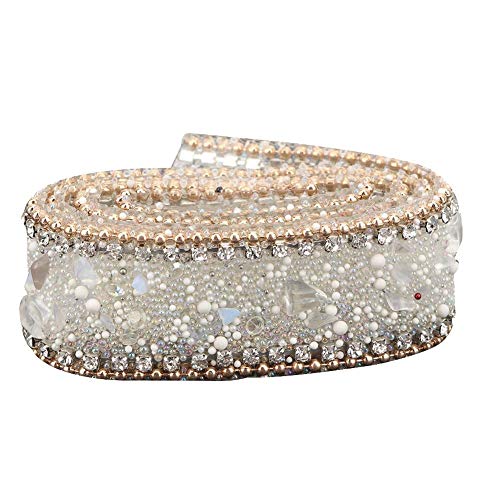 Strassband Perlenbesatz Kristall Kristall Band für Schuh Kleidung Tasche Hochzeitsfeier Dekoration 2cm Breite(Weiß + Gold) von Oumefar